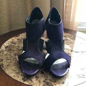 Black and purple open toed heels